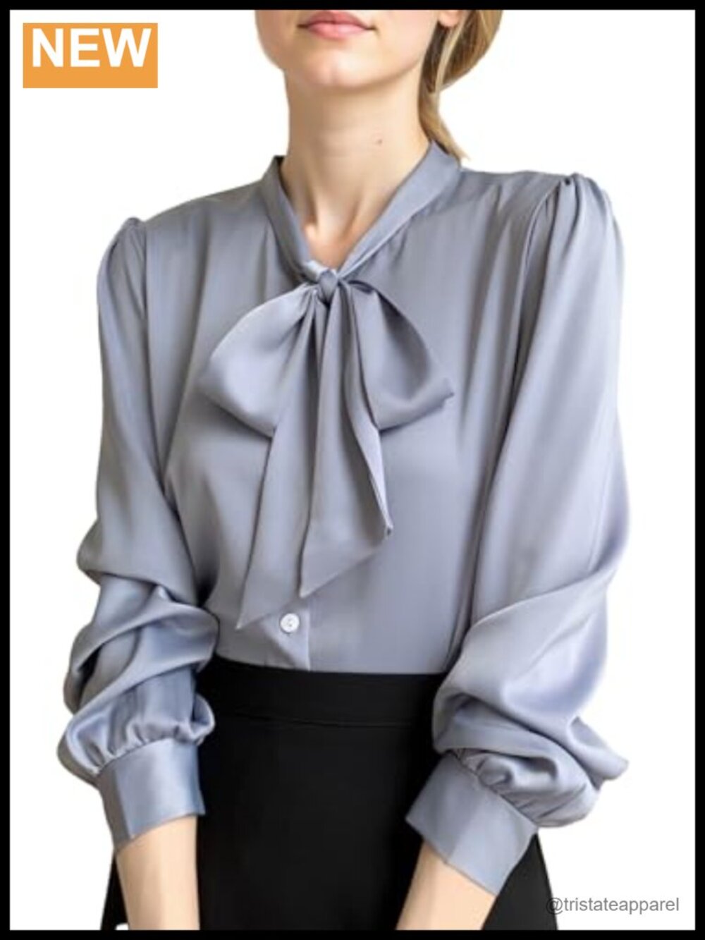 Women's Elegant Silk Satin Blouse Long Sleeve Tie Neck Ruffle Button Up